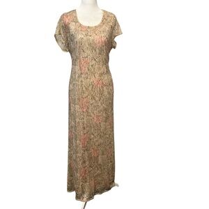 Vintage C.W. Rose Floral Crochet Lace Maxi Dress Cottage Coquette